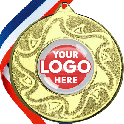 The Glossy Domed 50mm Sunshine Design Medals on Ribbons MINIMUM ORDER 100