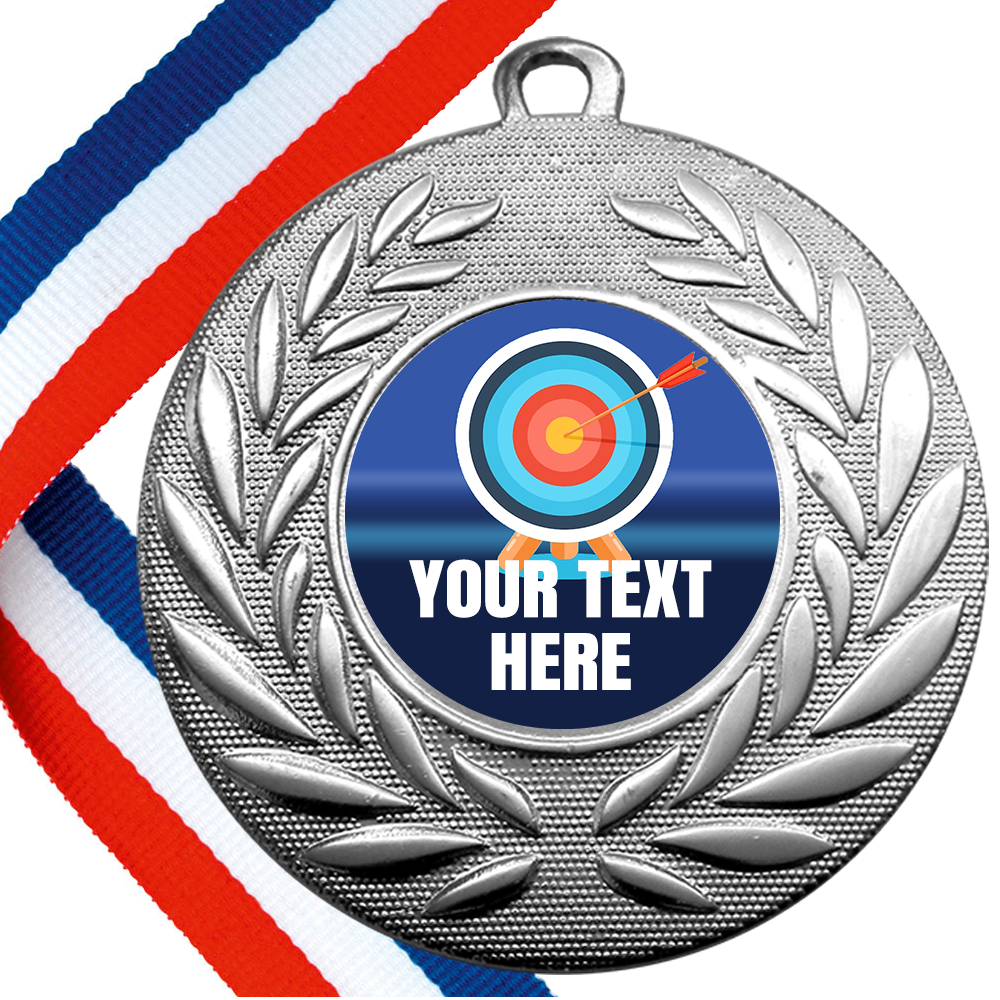 Set of Personalised Archery Wreath Medals On Ribbons BW Trophies