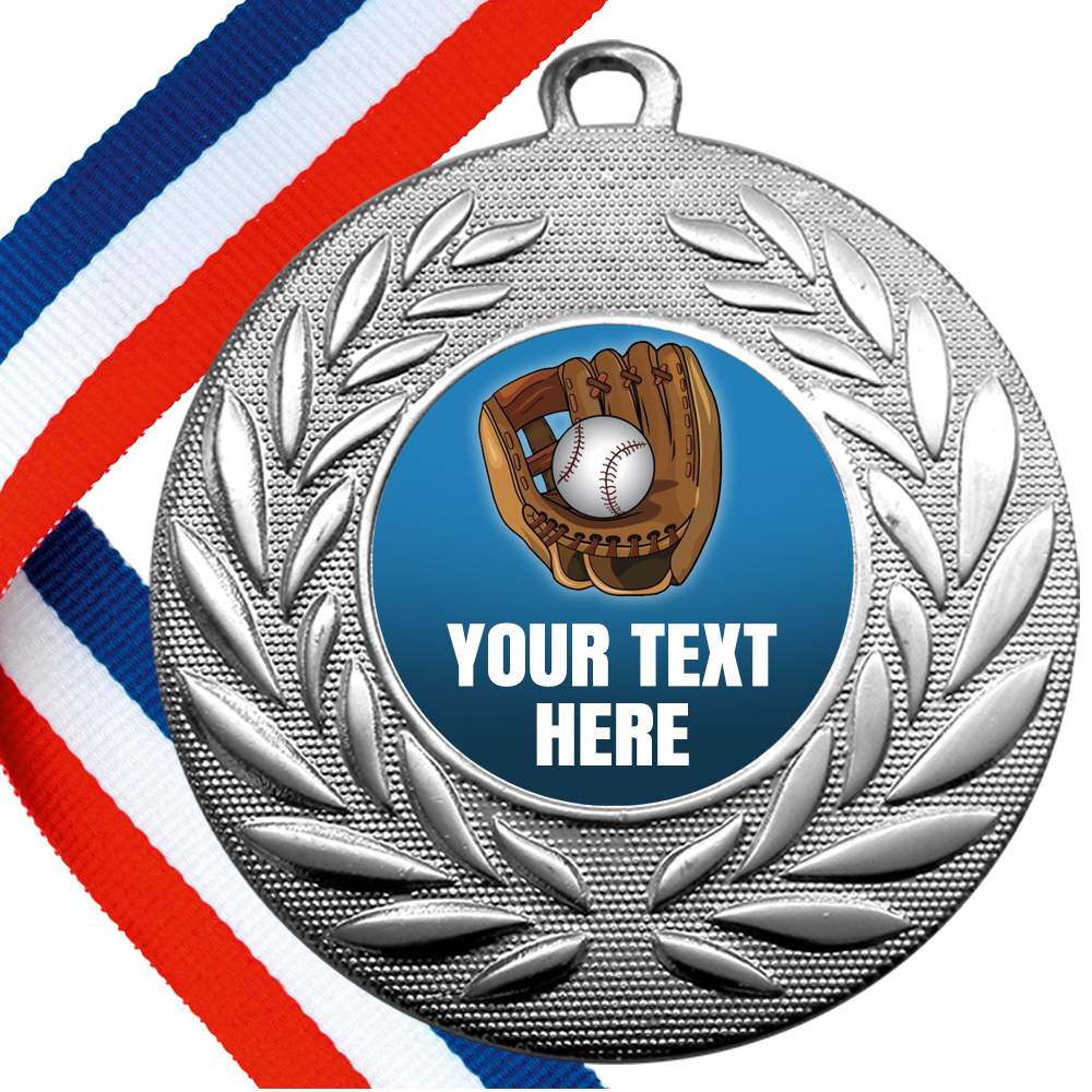 Baseball Style Ribbon To Put Writing In Set of Personalised Baseball Wreath Medals On Ribbons
