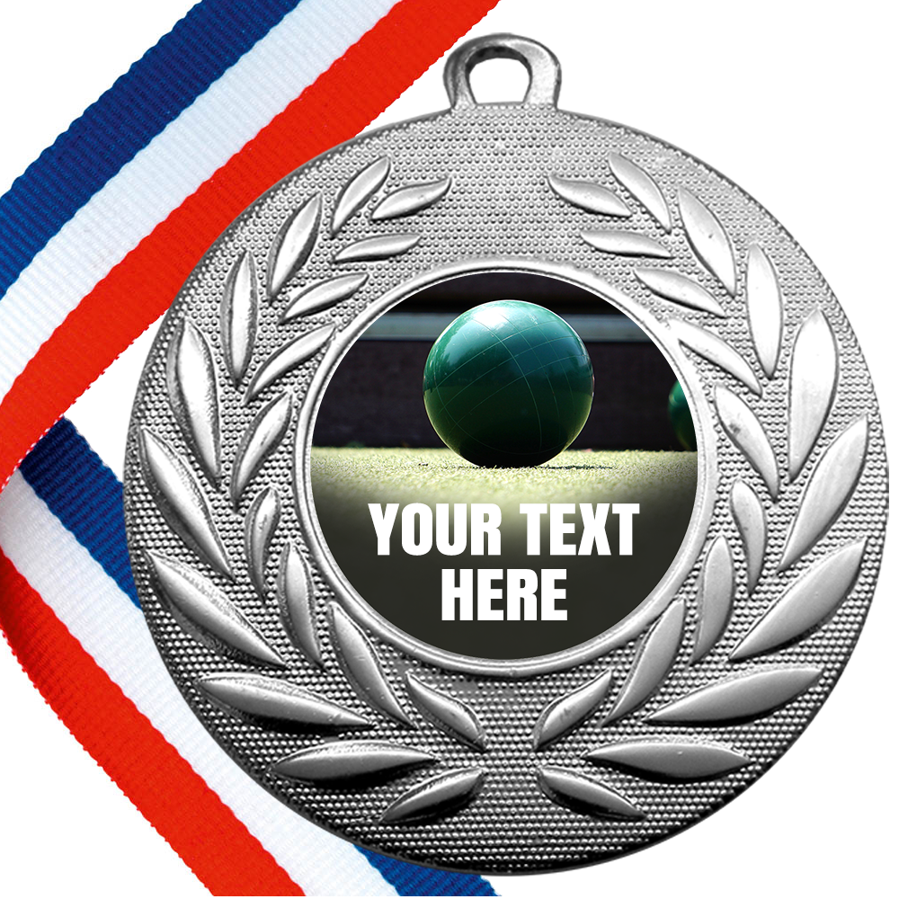 Set of Personalised Bocce Wreath Medals On Ribbons