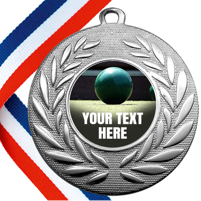 Set of Personalised Bocce Wreath Medals On Ribbons