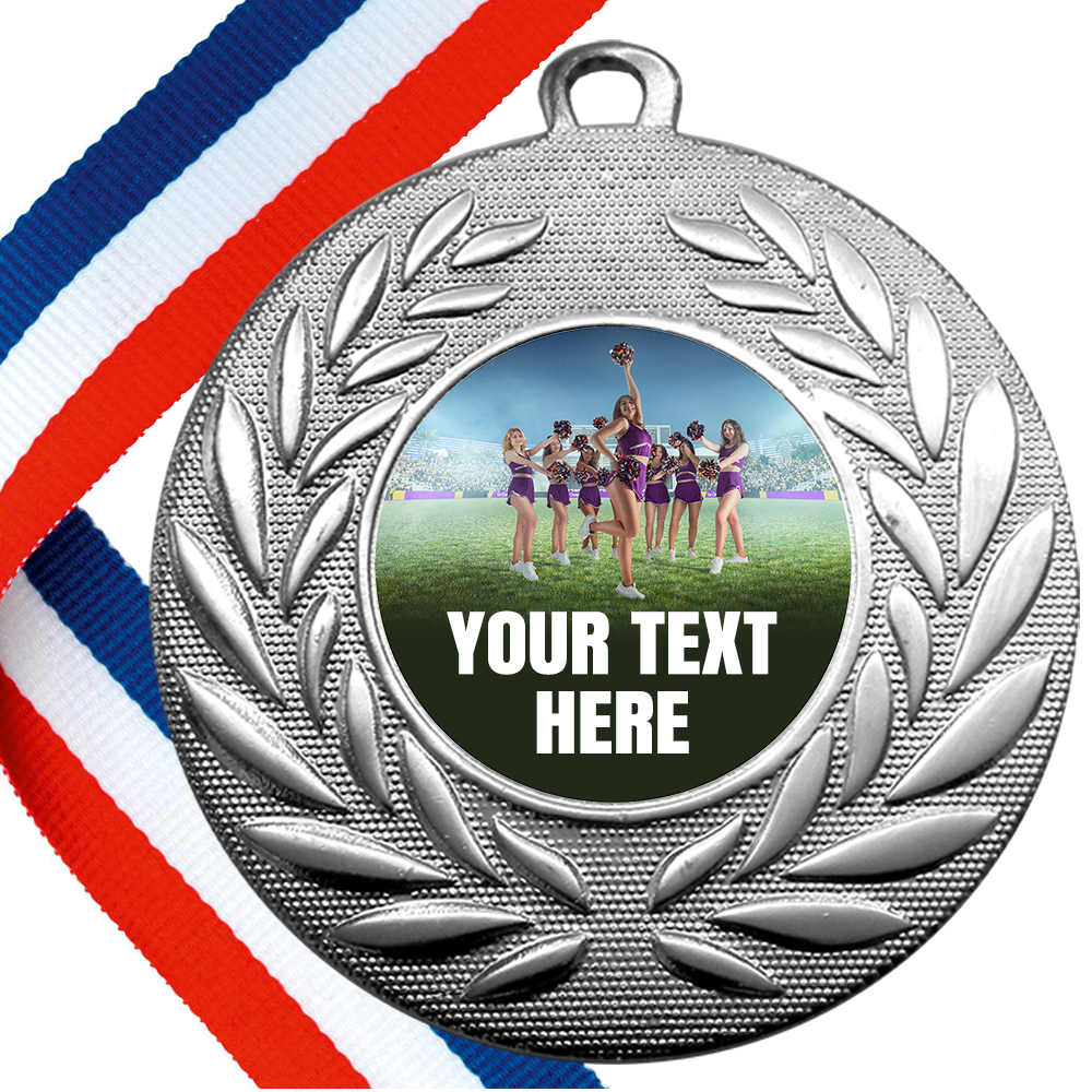 Set of Personalised Cheerleading Wreath Medals On Ribbons BW Trophies