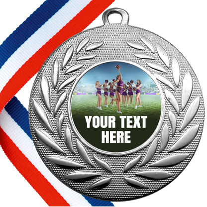 Set of Personalised Cheerleading Wreath Medals On Ribbons BW Trophies