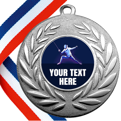 Set of Personalised Fencing Wreath Medals On Ribbons BW Trophies