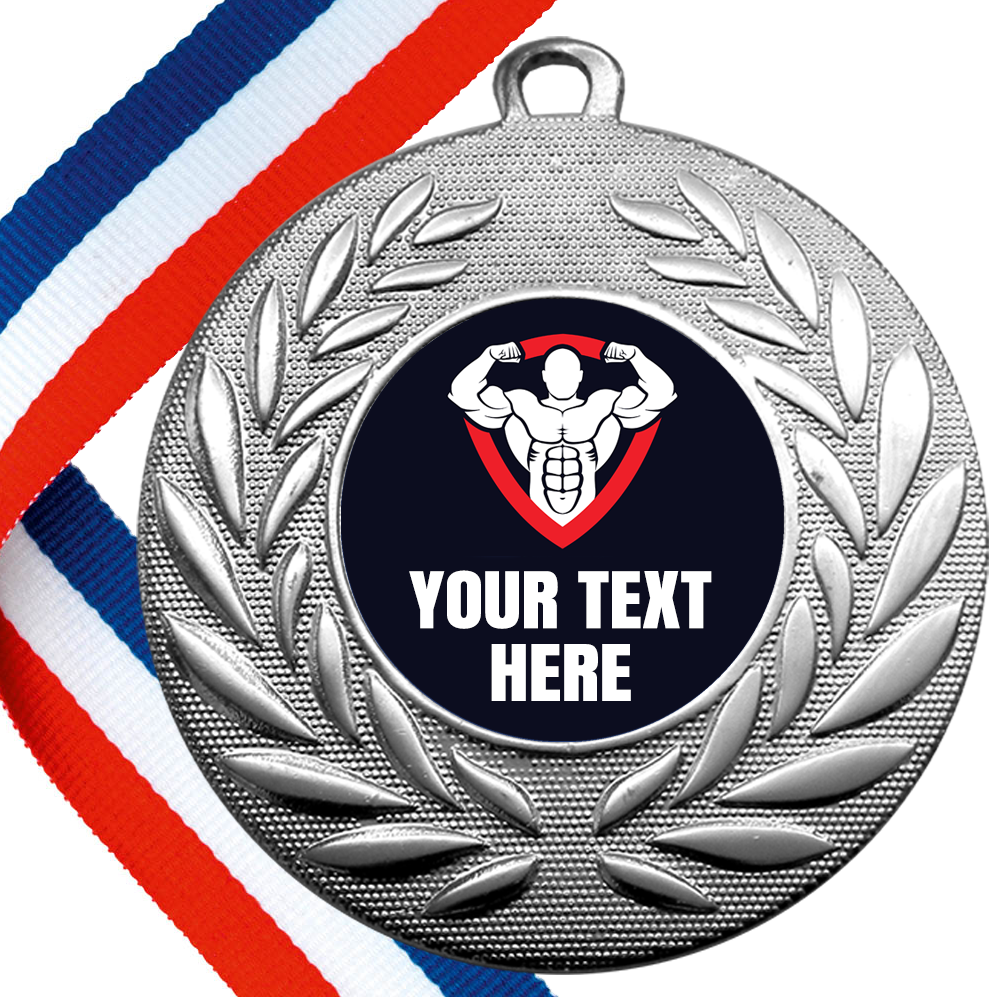 Set of Personalised Gym Wreath Medals On Ribbons BW Trophies