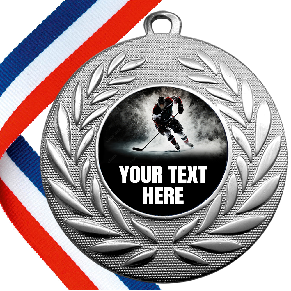 Set of Personalised Ice Hockey Wreath Medals On Ribbons BW Trophies