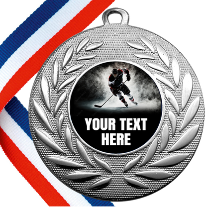 Set of Personalised Ice Hockey Wreath Medals On Ribbons BW Trophies