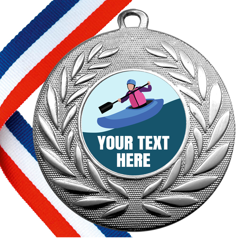 Set of Personalised Kayaking Wreath Medals On Ribbons BW Trophies