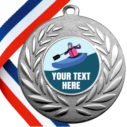 Set of Personalised Kayaking Wreath Medals On Ribbons BW Trophies