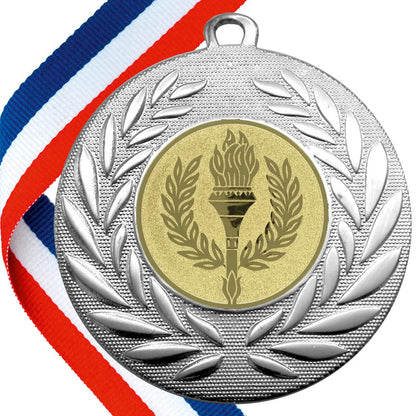 Wreath Design Medals with Victory Torch Centre BW Trophies