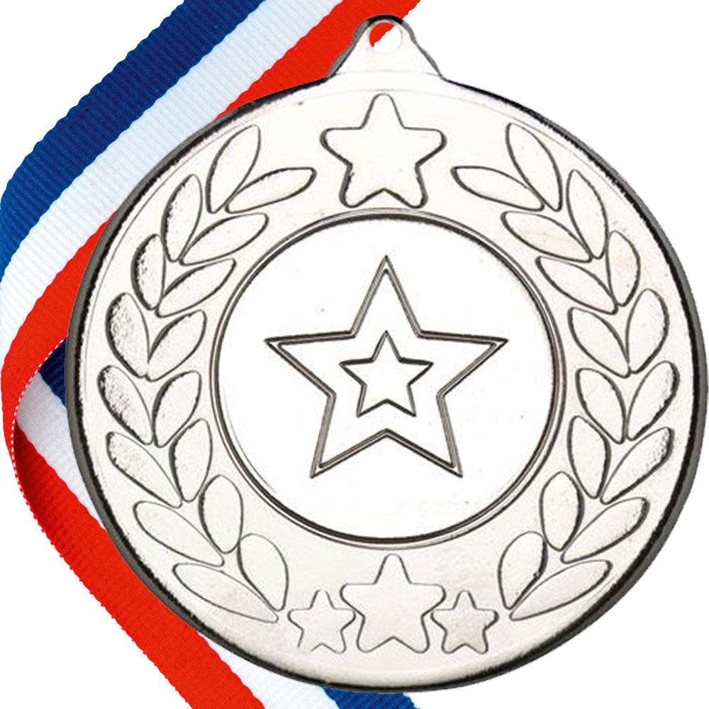 50mm Original Embossed Classic Star Medal on a Ribbon BW Trophies