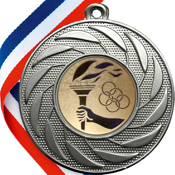 Spinner Design Medal with Victory Torch and Olympic Rings Centre