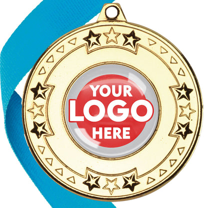 The Glossy gel 50mm Star Edge Medal on a Ribbon