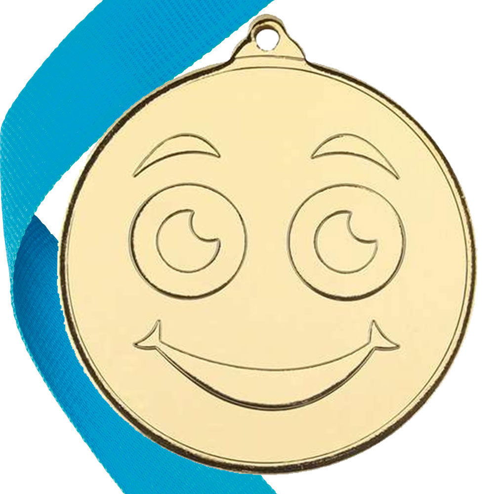 50mm Smiley Face Embossed Medal on a Ribbon