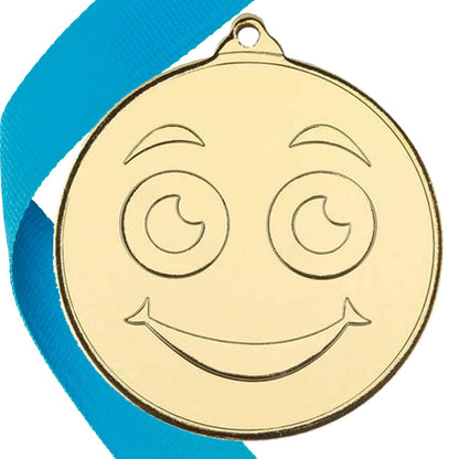 50mm Smiley Face Embossed Medal on a Ribbon