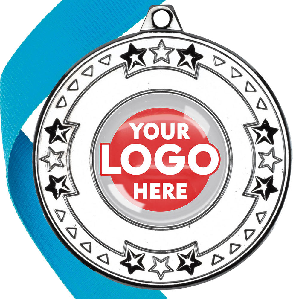 The Glossy gel 50mm Star Edge Medal on a Ribbon