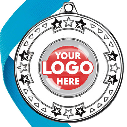 The Glossy gel 50mm Star Edge Medal on a Ribbon