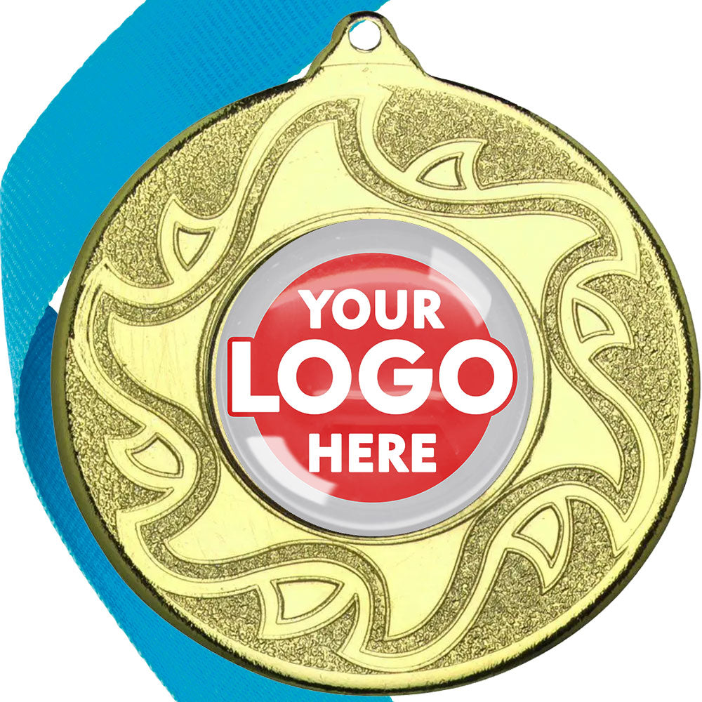 The Glossy Domed 50mm Sunshine Design Medals on Ribbons MINIMUM ORDER 100