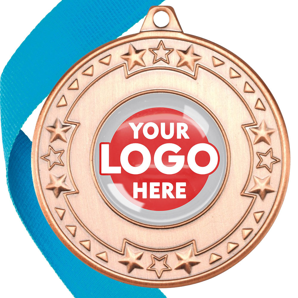 The Glossy gel 50mm Star Edge Medal on a Ribbon