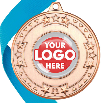 The Glossy gel 50mm Star Edge Medal on a Ribbon