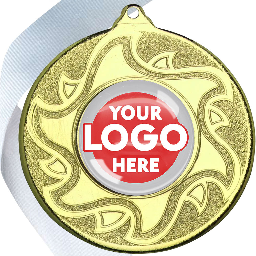 The Glossy Domed 50mm Sunshine Design Medals on Ribbons MINIMUM ORDER 100