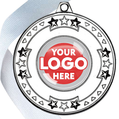 The Glossy gel 50mm Star Edge Medal on a Ribbon