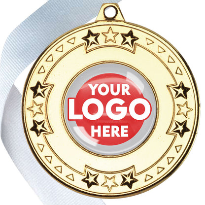 The Glossy gel 50mm Star Edge Medal on a Ribbon