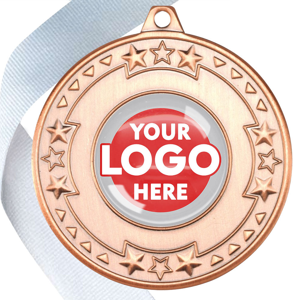 The Glossy gel 50mm Star Edge Medal on a Ribbon