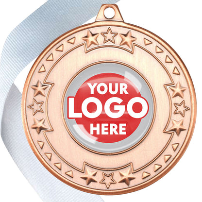The Glossy gel 50mm Star Edge Medal on a Ribbon