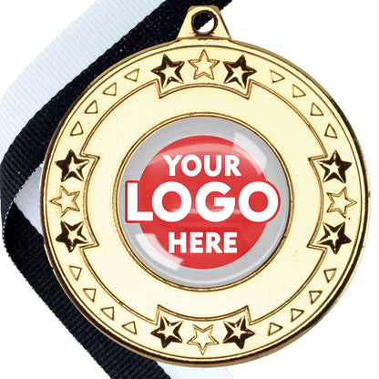 The Glossy gel 50mm Star Edge Medal on a Ribbon
