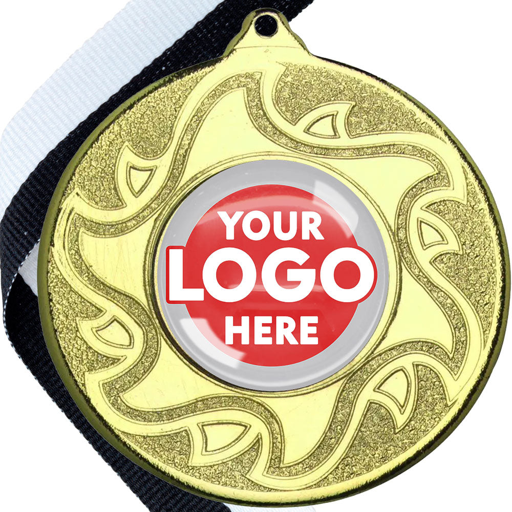 The Glossy Domed 50mm Sunshine Design Medals on Ribbons MINIMUM ORDER 100