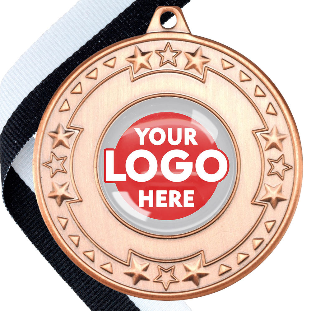 The Glossy gel 50mm Star Edge Medal on a Ribbon
