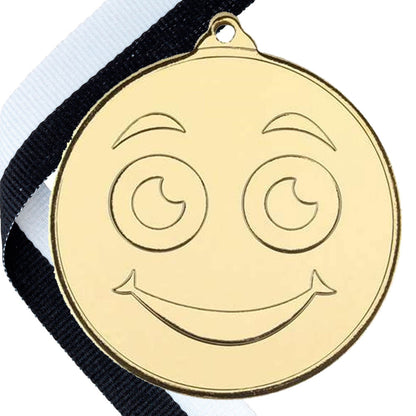 50mm Smiley Face Embossed Medal on a Ribbon