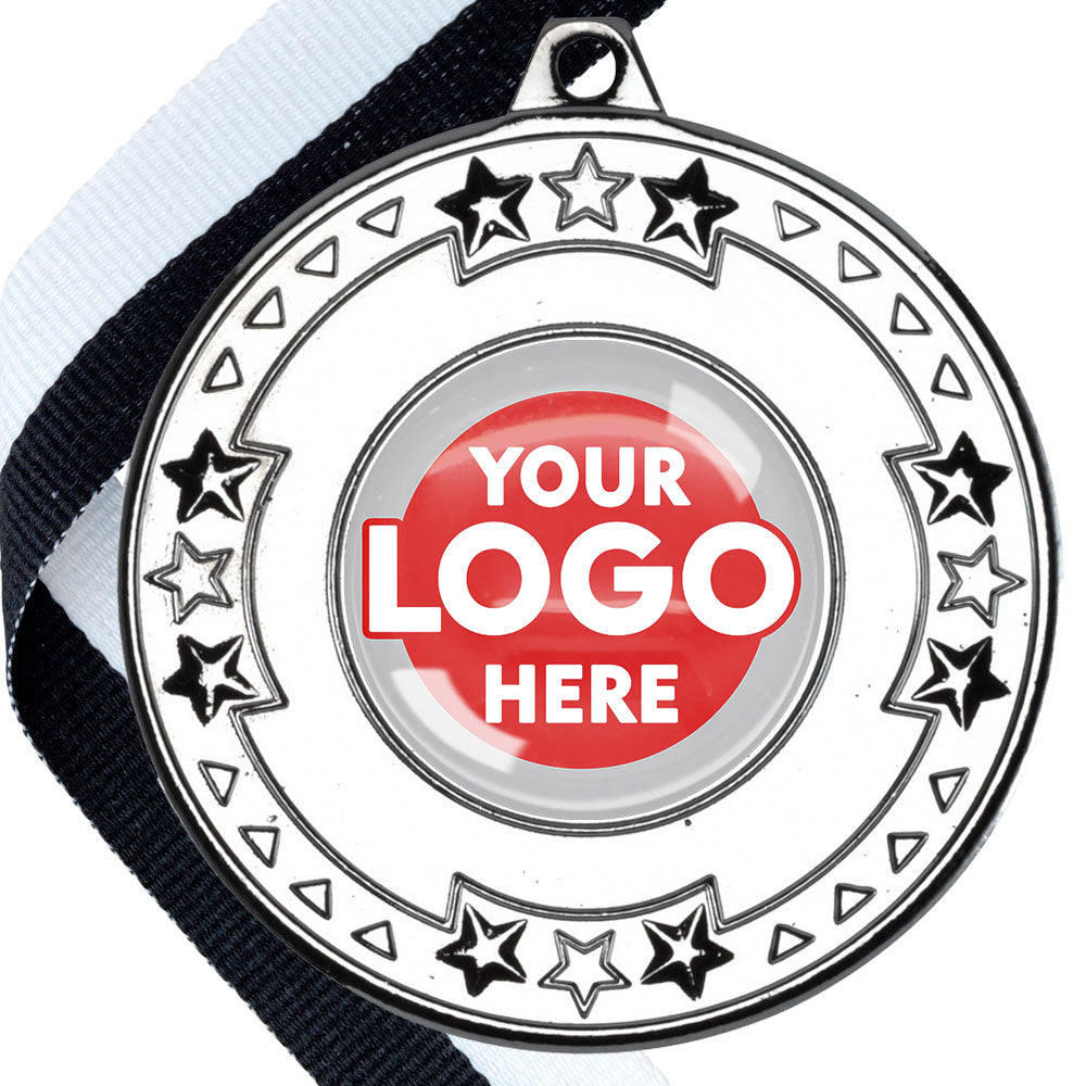 The Glossy gel 50mm Star Edge Medal on a Ribbon