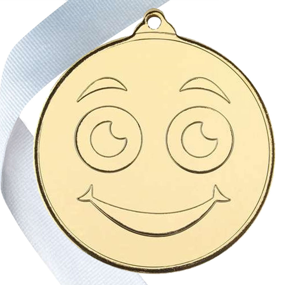 50mm Smiley Face Embossed Medal on a Ribbon