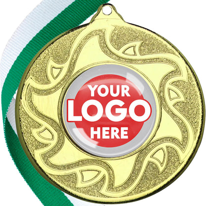 The Glossy Domed 50mm Sunshine Design Medals on Ribbons MINIMUM ORDER 100
