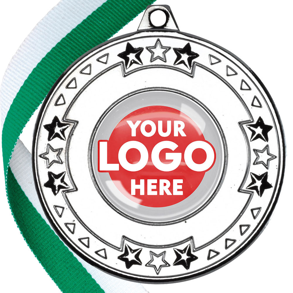 The Glossy gel 50mm Star Edge Medal on a Ribbon