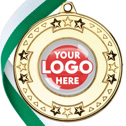 The Glossy gel 50mm Star Edge Medal on a Ribbon