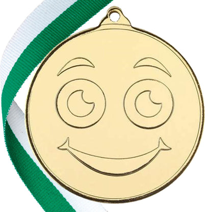 50mm Smiley Face Embossed Medal on a Ribbon