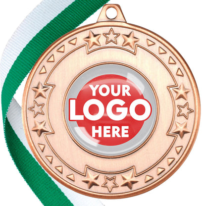 The Glossy gel 50mm Star Edge Medal on a Ribbon