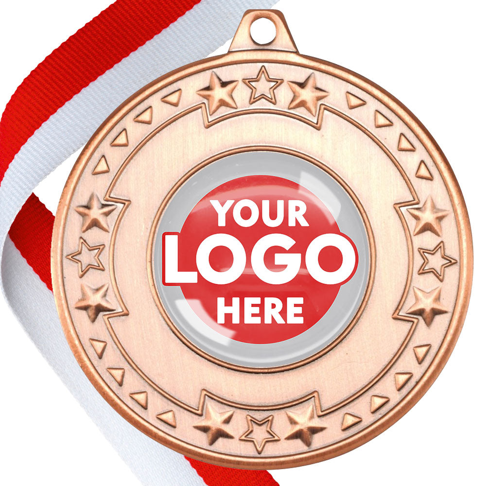 The Glossy gel 50mm Star Edge Medal on a Ribbon