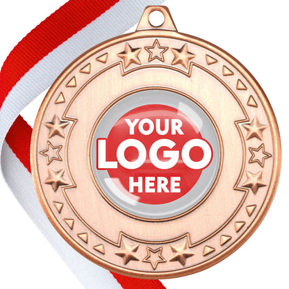 The Glossy gel 50mm Star Edge Medal on a Ribbon