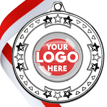 The Glossy gel 50mm Star Edge Medal on a Ribbon