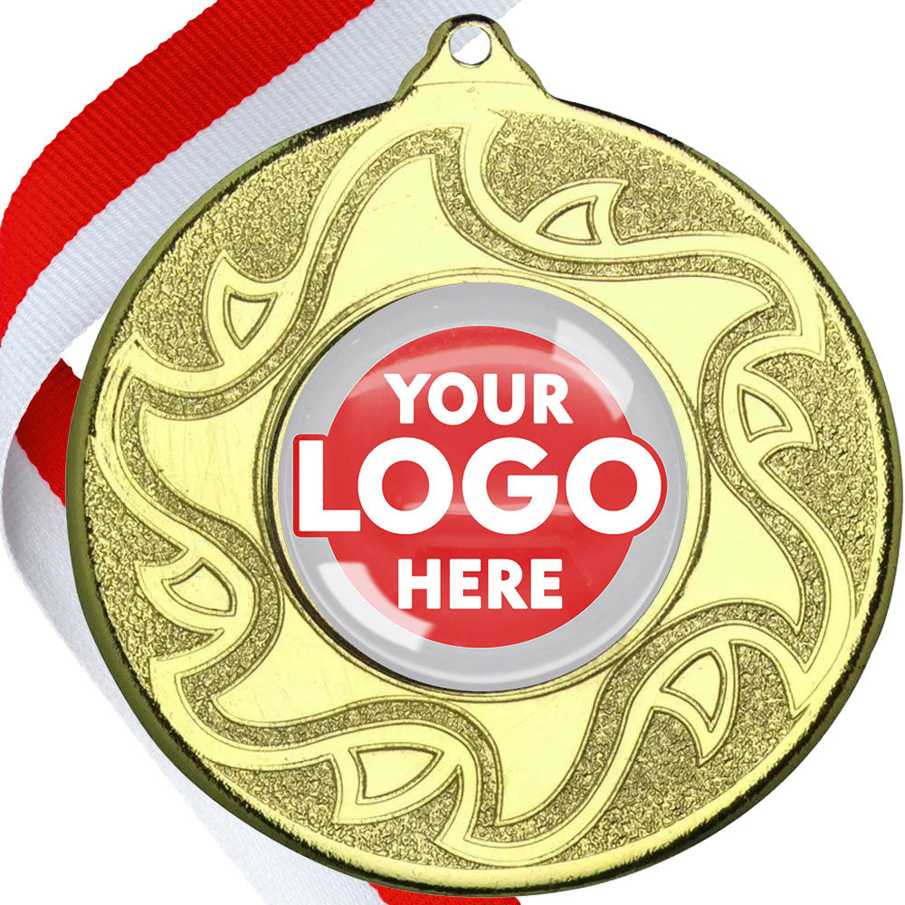 The Glossy Domed 50mm Sunshine Design Medals on Ribbons MINIMUM ORDER 100