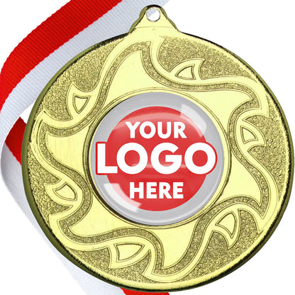 The Glossy Domed 50mm Sunshine Design Medals on Ribbons MINIMUM ORDER 100