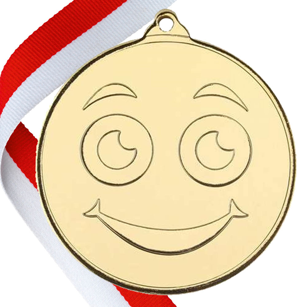 50mm Smiley Face Embossed Medal on a Ribbon