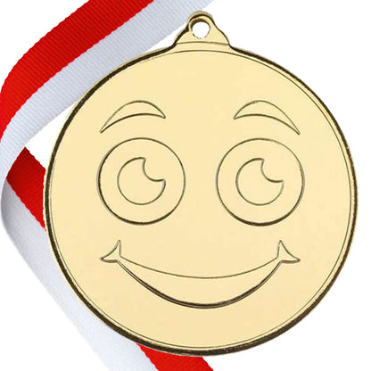50mm Smiley Face Embossed Medal on a Ribbon