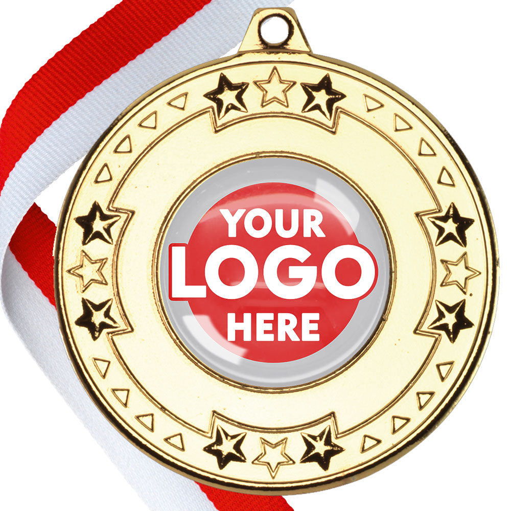 The Glossy gel 50mm Star Edge Medal on a Ribbon