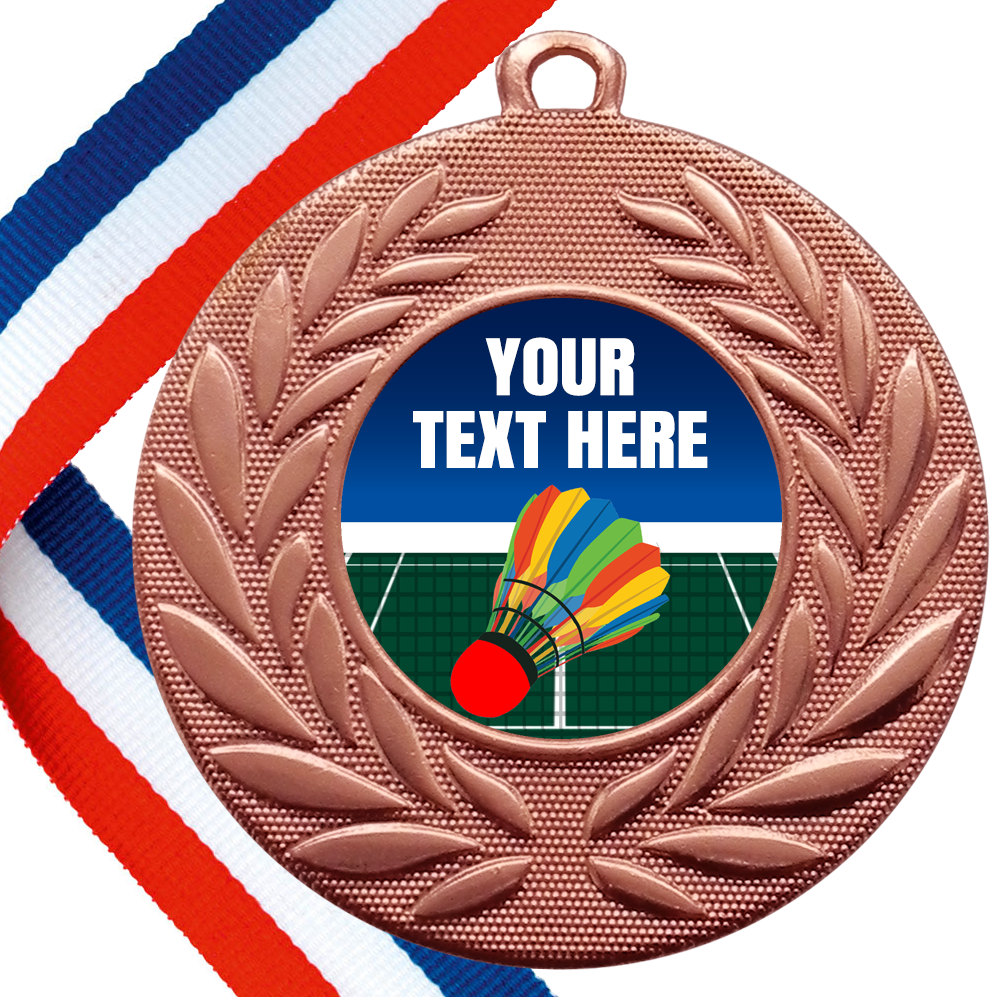 Set of Personalised Badminton Wreath Medals On Ribbons