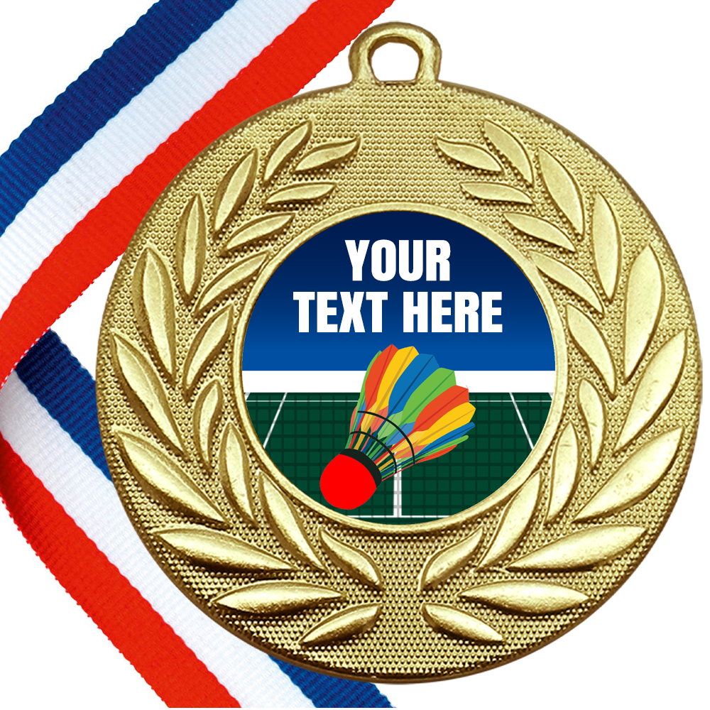 Set of Personalised Badminton Wreath Medals On Ribbons
